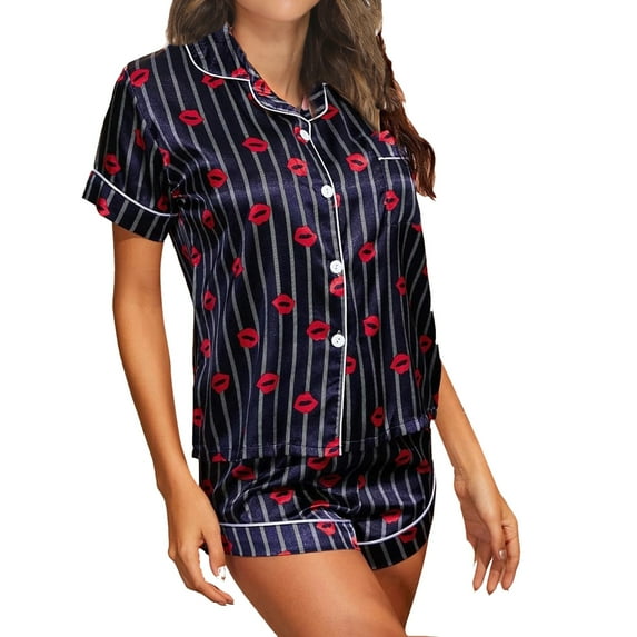 GHSOHS Sleepwear Pajamas for Women Set Pajama Sets for Women Pajamas Homewear Set Short Sleeve Shorts Pajamas Set Sleepwear Two-piece Pj Sets Outfit Lounge Sets Nightwear Two Piece Shorts Outfit Set