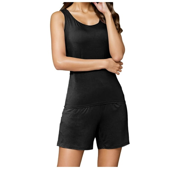 GHSOHS Sleepwear Pajamas for Women Set Sleep Wear Set for Women Spring and Summer Casual Solid Padded Tank Top Shorts Set Home Pajamas Set 2 Piece Outfits Nightwear Pj Lounge Sets Pj Sets