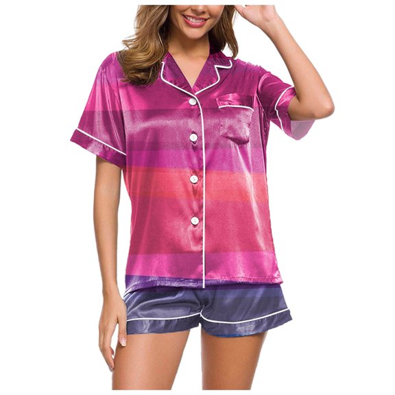 GHSOHS Sleepwear Pajamas for Women Set Womens Workout Sets Fashion Colorful Gradient Printed Short Sleeve Shorts Home Pajama Shirt and Pant 2 Piece Outfits Nightwear Pj Lounge Sets Top and Shorts