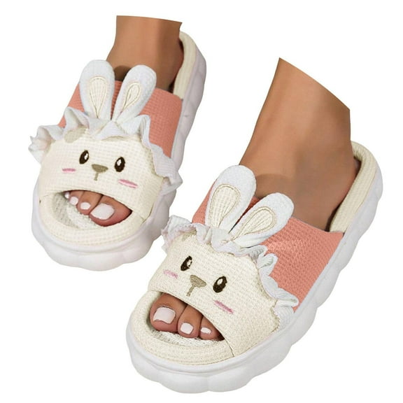 GHSOHS Slippers for Women Warm Shoes Women's Fuzzy Slippers Fashion Winter Indoor Outdoor Cartoon Bunny Cotton Slippers for Women and Men Thick Soled Linen Bedroom Shoes,Size 38