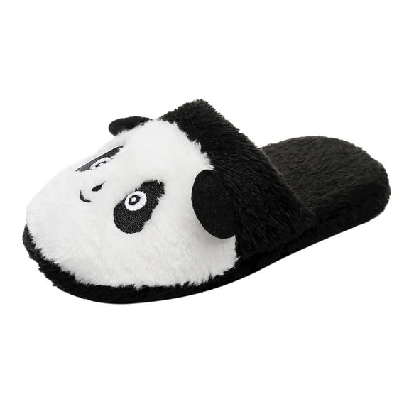 GHSOHS Slippers for Women Kawaii Panda Cartoon House Slippers Winter Warm Soft Non Slip Plush Flat Slides Indoor Home Shoes(38,Black)