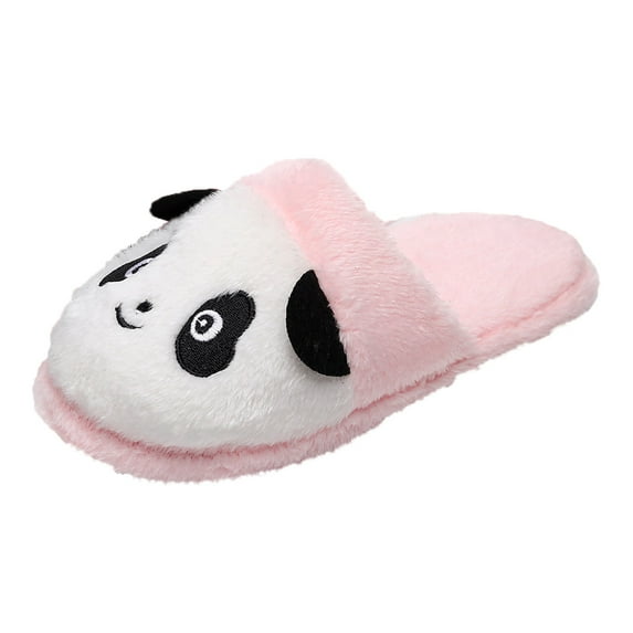 GHSOHS Slippers for Women Kawaii Panda Cartoon House Slippers Winter Warm Soft Non Slip Plush Flat Slides Indoor Home Shoes(40,Red)