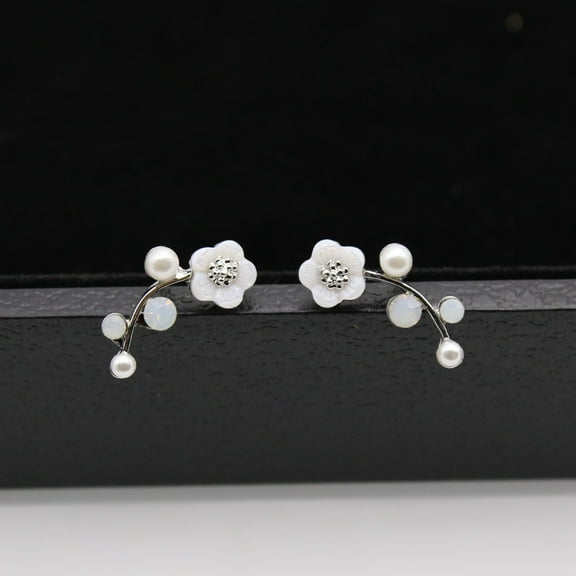 GHSOHS Sterling Silver Earrings Flowers Pearl Earrings Contracted Show Temperament Delicate Full Diamond Zircon Earrings Gold Earrings Party Jewelry Gift Fashion Earings Ear Ring