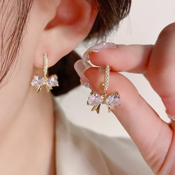 GHSOHS Sterling Silver Earrings Zircon Bow Pearl Earrings for Teen Minimalist Piercing Studs Trendy Earrings Gold Earrings Party Jewelry Gift Dangle Earrings for Women Trendy Fashion Earings