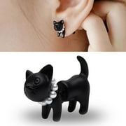 GHSOHS Sweet Trendy Cat Stud Earrings for Women Funny Black Animal Cartoon Imitation Pearl Earrings Party Jewelry Birthday Gift