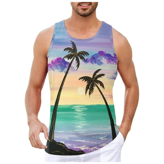 GHSOHS Tank Tops Men Basic Tee Tops Vintage Shirts Green Mens T-Shirts Large Size Men T Shirt Mens Summer Vacation Beach Print Top Vest Sleeveless Top,XL
