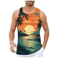 thumbnail image 1 of GHSOHS Tank Tops Men Running Tee Tops Casual Shirts Orange Mens T-Shirts Large Size Summer Clothes for Men Mens Summer Vacation Beach Print Top Vest Sleeveless Top,3XL, 1 of 5