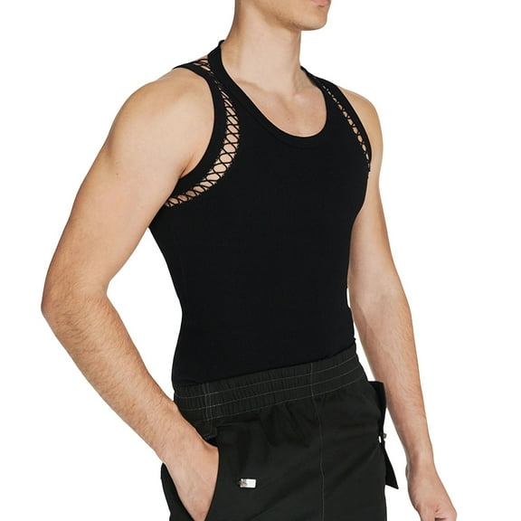 GHSOHS Tank Tops Men Workout Tee Tops Classic Shirts Black Mens T-Shirts Plus Size Gym Accessories for Men Mens Fashion Casual Sleeveless Round Neck Shirt Vest,L