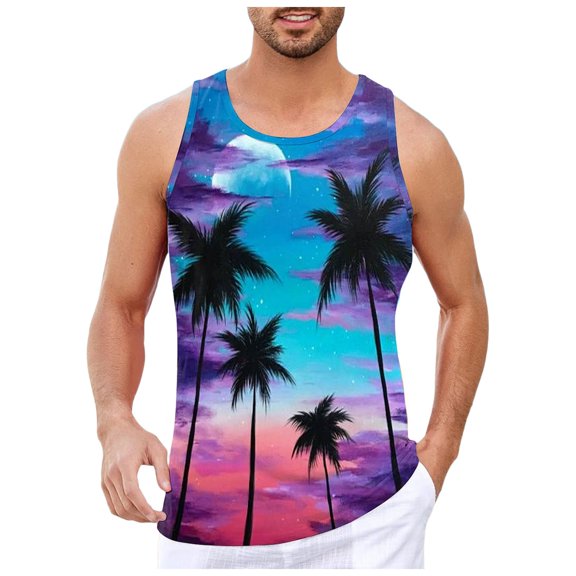 GHSOHS Tank Tops Men Workout Tee Tops Fashion Shirts Light Blue Mens T-Shirts Plus Size Mens Graphic Tank Tops Mens Summer Vacation Beach Print Top Vest Sleeveless Top,3XL