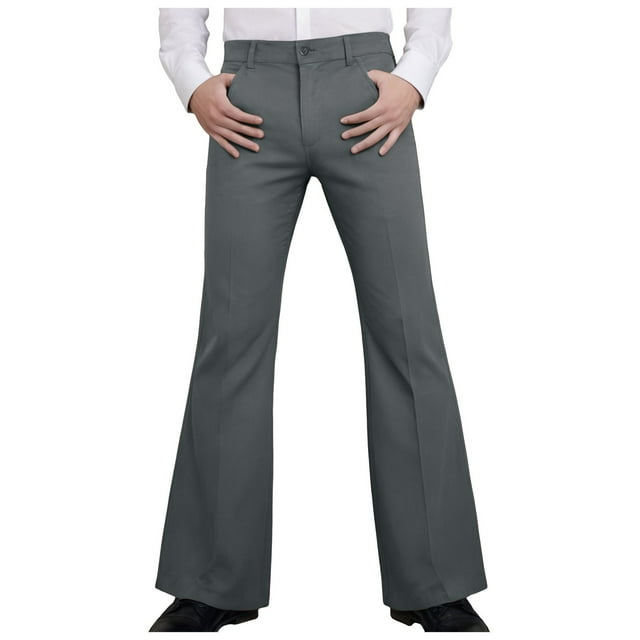 GHSOHS Twill Cotton Bell Bottom Pants for Men Retro 60s 70S Bell Bottoms Disco Pants High Waist Chinos Pants Retro Flared Trousers with Pockets Grey,M