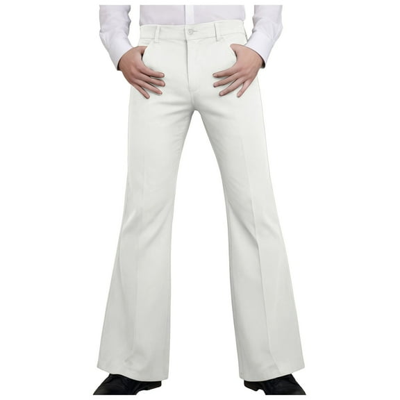 GHSOHS Twill Cotton Bell Bottom Pants for Men Retro 60s 70S Bell Bottoms Disco Pants High Waist Chinos Pants Retro Flared Trousers with Pockets White,S