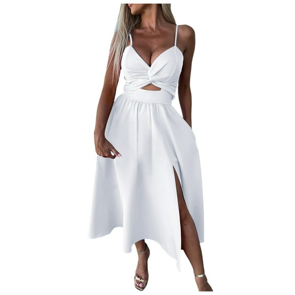 GHSOHS Vacation Dresses for Women 2024 Vestidos Birthday Dress Womens Spaghetti Strap Flowing Long Slip Dress Wedding Guest Dresses Formal Dress Long Party Dress White Dress