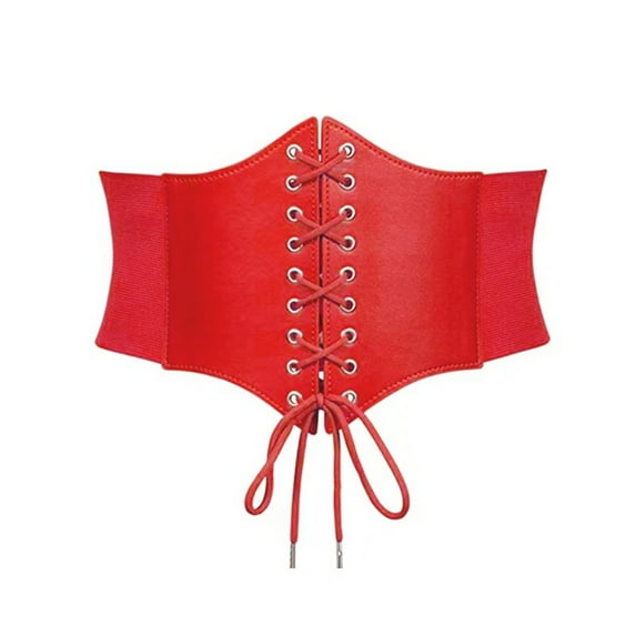 GHSOHS Vintage Black Corset Waist Belts for Women Gothic Punk Fashion Girdle Tie Lace-up Wide Elastic Belts Adjustable Waistband for Dresses Pants Red