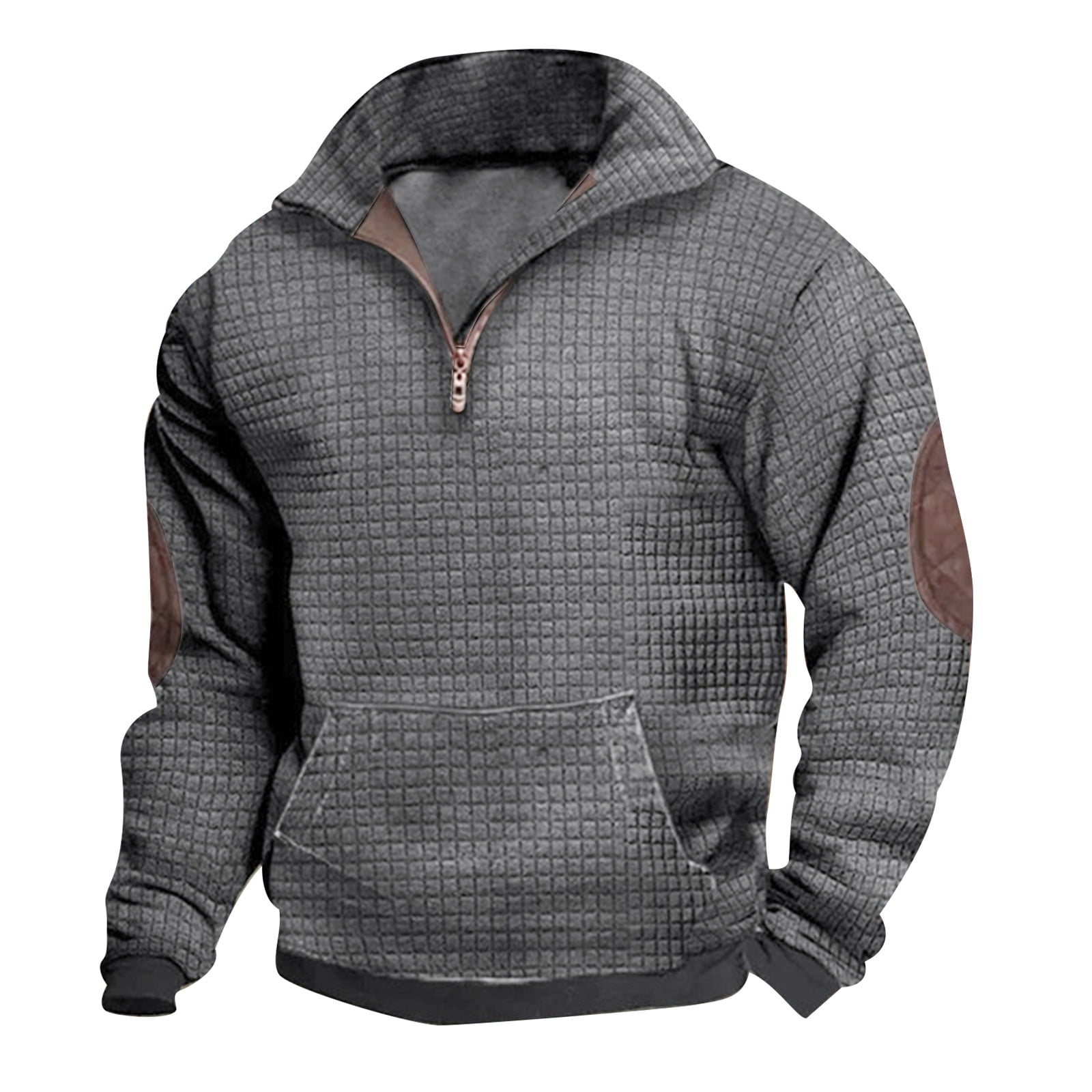 GHSOHS Vintage Hoodies for Men Waffle Shirts Lapel Collar 1/4 Zip Pullover Mock Neck Long Sleeve