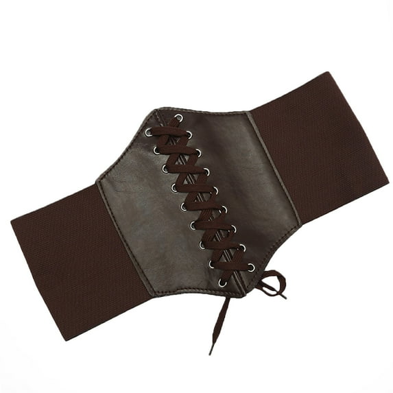 GHSOHS Wide Leather Belts for Women Vintage Waistband Court Style Extra Wide Elastic Tied Lace-up Belts Stretch Elastic Girdle Waist Belt for Dresses Shirt Coffee