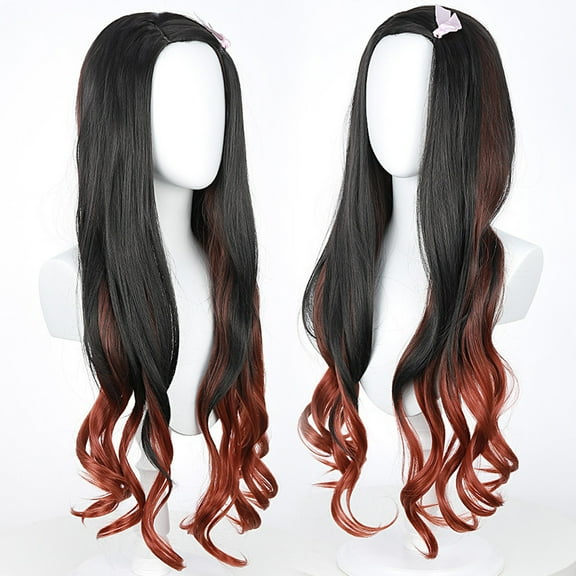 GHSOHS Wigs Human Hair Black Hairpieces Cute Real Hair Wigs Hair Extensions Lace Front Wigs Human Hair Black Gradient Orange Long Curly Hair Color Matching Cos Wig Comic Shows Use Natural Wavy Wig
