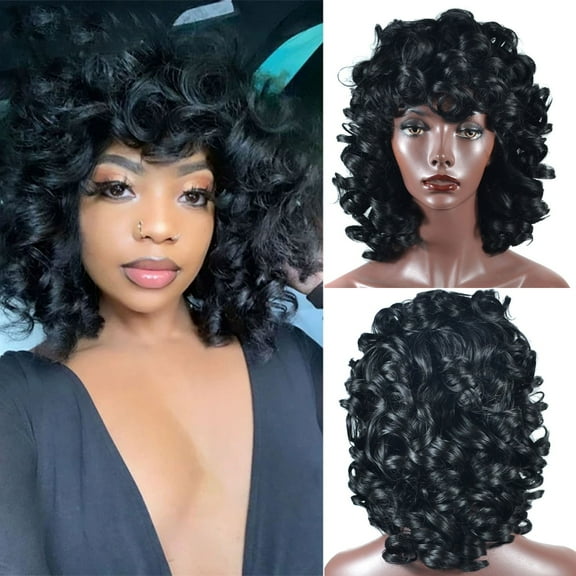 GHSOHS Wigs Human Hair Black Hairpieces Cute Wig Hair Extensions Black Wig Long Curly Hair High Temperature Silk Long Bangs Wig for Any Occasion Braiding Hair Curly Wigs Hair Accessories