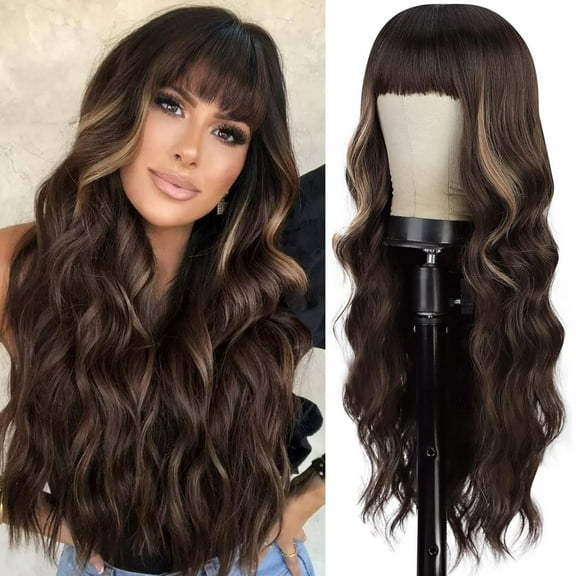 GHSOHS Wigs Human Hair Cute Synthetic Wig Long Wavy Brown Mixed Blonde Hair Eye Catching Wig Dark Hair Roots Natural Curly And Synthetic Fiber Wig Suitable for Women Daily Gatherings Hair Accessories