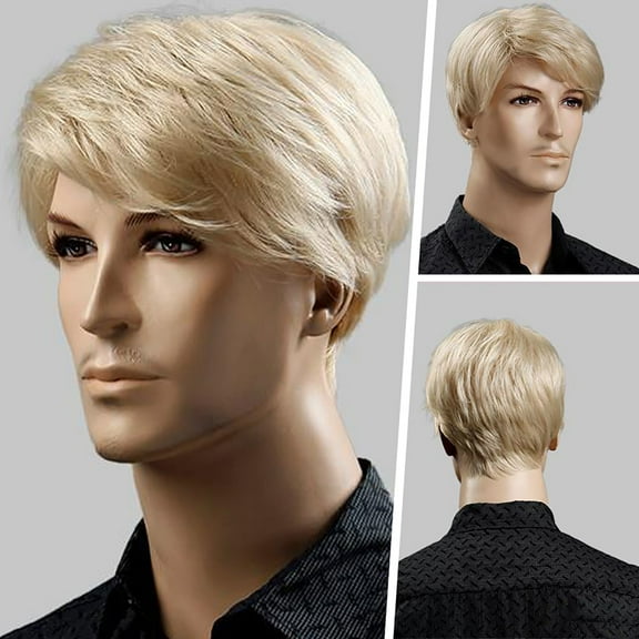 GHSOHS Wigs Human Hair Gold Hairpieces Cute Wig Human Hair Extensions Fashion Men’s Blonde Short Hair Wig with Side Swept for Fashionable And Confident Style Braiding Hair Curly Wigs Hair Accessories