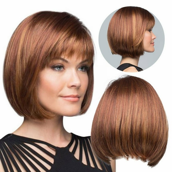 GHSOHS Wigs Human Hair Hairpieces Body Wave Lace Front Wigs Human Hair Blonde Wig Brown Short Hair Girls Fashion Bangs Wave Head Short Straight Hair High Temperature Silk Wig Natural Hairline Wigs