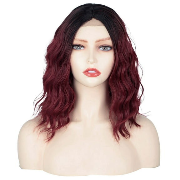 GHSOHS Wigs Human Hair Wigs 12 Inch Gradient Red Wigs for Black Women Slightly Curly Long Hair African Front Lace Wig Curly Hair Fiber Headgear Hair Extensions Daily Party Hair Accessories