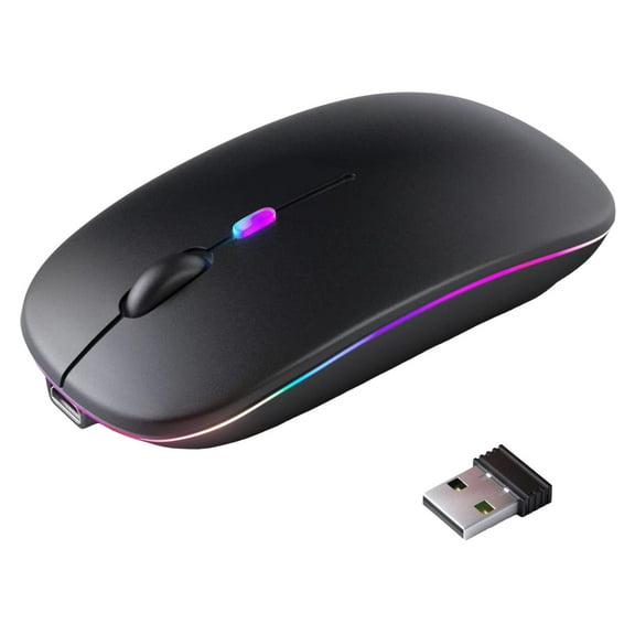 GHSOHS Wireless Mouse Rechargeable Smooth Silent Clicks Computer Mouse with USB Receiver Mobile Optical Ergonomic Mouse Light Portable Computer Mice for Laptop Desktop Gaming,Black
