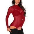 thumbnail image 1 of GHSOHS Women's Mesh Sheer Long Sleeve Bodysuit See Through Slim Thong Jumpsuit Party Turtleneck Body Suit Lingerie Leotards, 1 of 4
