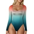 thumbnail image 1 of GHSOHS Women's Square Neck Long Sleeve Bodysuits Double Lined Stretch Thong Jumpsuit Tie Dye Printed Body Suits Going Out Tops, 1 of 4