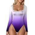 thumbnail image 1 of GHSOHS Women's Square Neck Long Sleeve Bodysuits Double Lined Stretch Thong Jumpsuit Tie Dye Printed Body Suits Going Out Tops, 1 of 4