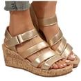 thumbnail image 1 of GHSOHS Womens Sandals Slippers Wedge Sandals Large Size Water Shoes Shoes for Women Dressy Summer Shiny Leather Fish Mouth Roman Shoes Beach Slope Heel Sandals Slippers White Sandals Woman,7.5, 1 of 9