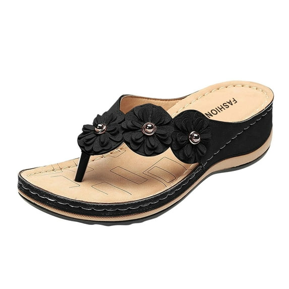 GHSOHS Womens Sandals Slippers Wedge Sandals Summer Women Shoes Sandals Comfortable Women Shoes Open Toe Thong Sandals And Comfortable Outdoor Beach Casual Sandals Black Platform Sandals,8.5