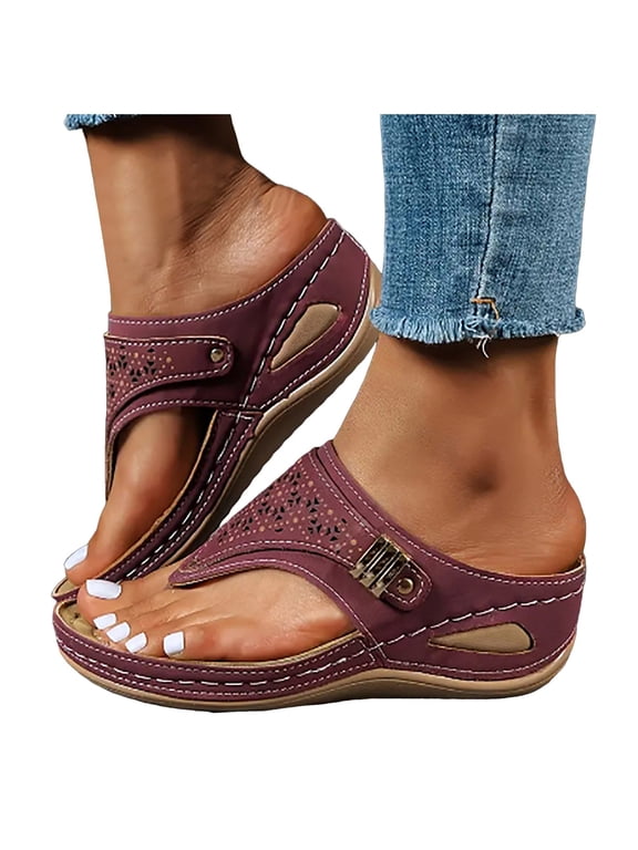 Womens Sandals Slippers Women's Flip-Flops Sandals Bohemia Sandels Athletic Sandals for Women Shoes Wedge Heel Platform Sandals Stylish Correctable Bohemian Beach Thong Sandals Gladiator S,6