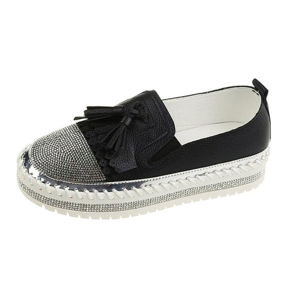 GHSOHS Womens Shoes Hiking Shoes Plus Size Footwear Casual Shoes for Women Sneakers Fashion Solid Leathe Rhinestone Tassel Decoration Thick Sole Casual Single Shoes Slippers Size 40