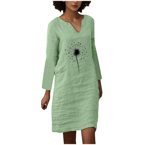 GHSOHS Womens Summer Dresses Fashion Cotton Summer Dresses for Women 2024 Cotton Linen Summer Dresses Casual Half Sleeve V Neck Knee Length Irregular Beach Dress Swing Flowy Dress Floral Maxi Dr,XL