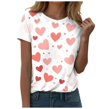 GHSOHS Womens Tops Clearance Fashion Valentine's Day Heart Gradient 3D Printed T Shirt Short Sleeve T-shirt Novelty Graphic Tops Basic Tee Tops