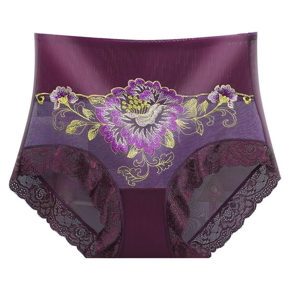GHSOHS Womens Underwear Brief G String White Underwear Women Lace Underwear Panties Sexy Sheer Hipster Panty Underpants Hipster Panty Floral Printed Briefs Purple Boyshorts Maternity UnderwearL