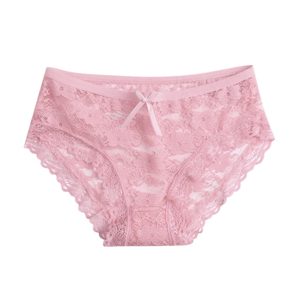 GHSOHS Womens Underwear Briefs Thong High Waisted Panties for Women Flroal Lace Panties Hollow Mesh Cotton Crotch Briefs Breathable Seamless Underwear Bowknot Thong Underpants Hot Pink Pantys Hi