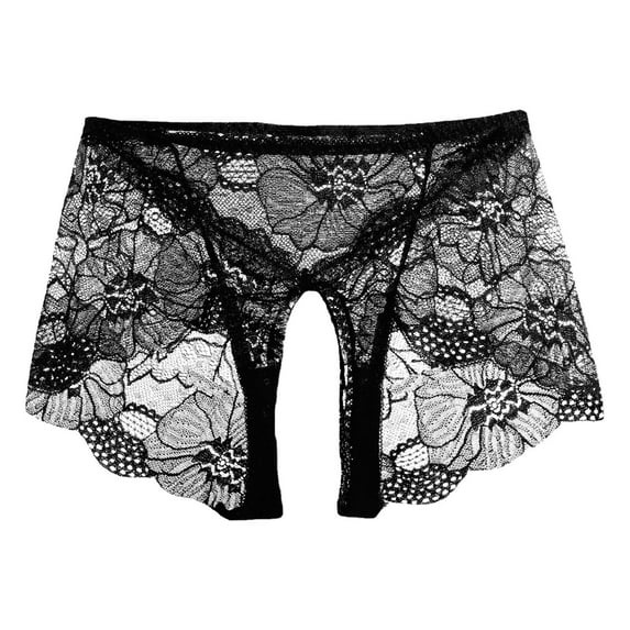 GHSOHS Womens Underwear Briefs Underwear Plus Size Women Cute Panties Lace Embroidered V Neck Open Back Briefs Wear Translucent And Breathable For Occasions Cotton Crotch Seamless Underwear Blac,XXL