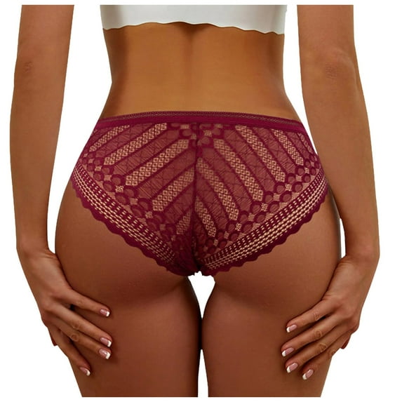 GHSOHS Womens Underwear Panties Plus Size Underwear Womens Thong Women's Fashion Low Waist Underwear For Women Lace No Show Bikini Soft Breathe Seamless Panties Red Thongs Postpartum Underwear,L