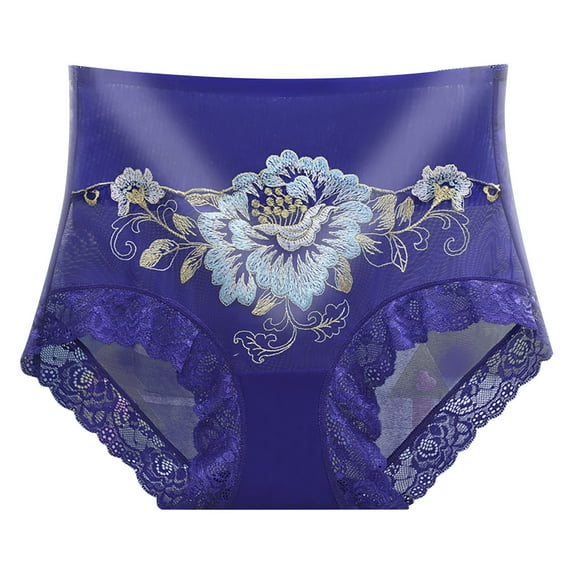 GHSOHS Womens Underwear Thongs Pregnancy Underwear Silk Panties Women's Lace Underwear Panties Sexy Sheer Hipster Panty Underpants Hipster Panty Floral Printed Briefs Blue Panty Period Underwear ,L