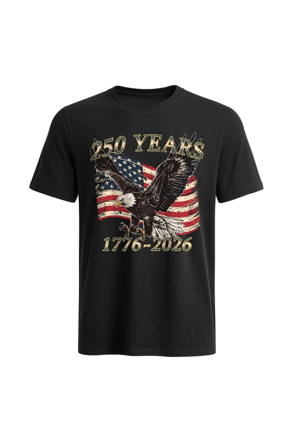 Men's Patriotic Eagle 250 Years T-Shirt, 1776-2026 USA Flag Graphic Cotton Tee, America Anniversary Shirt,Black,S