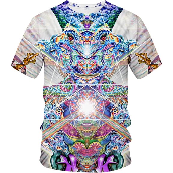 GHUALURU Men's Psychedelic Graphic T-Shirt, Abstract AOP Tee,Multi2,L