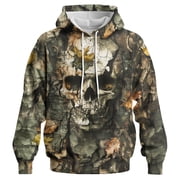 GHUALURU Men's Skull Camo 3D Graphic Pullover Hoodie with Fall Leaves, Multi1 XL