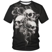 GHUALURU Men's Skull Graphic T-Shirt Smoke Print Tee Casual Streetwear Crewneck Short Sleeve Shirt