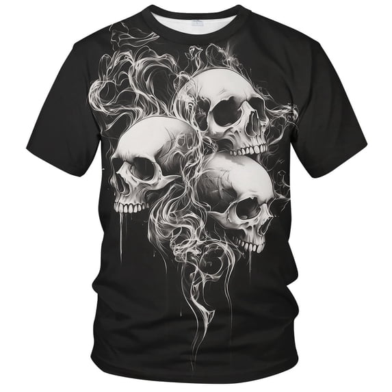 GHUALURU Men's Skull Graphic T-Shirt Smoke Print Tee Casual Streetwear Crewneck Short Sleeve Shirt