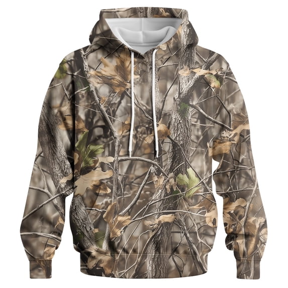 GHUALURU Mens Camo Hoodie, Woodland Tree Bark Oak Leaf Camouflage Pullover Sweatshirt, Outdoor Casual Graphic Hoodie, S-4XL,Multi3,M