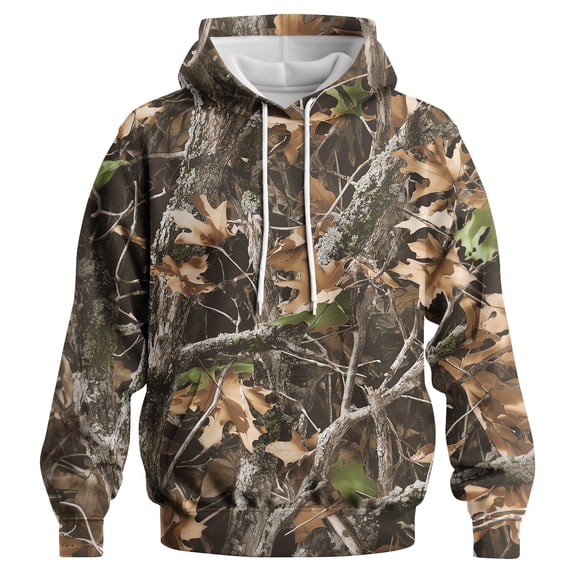 GHUALURU Mens Camo Hoodie, Woodland Tree Bark Oak Leaf Camouflage Pullover Sweatshirt, Outdoor Casual Graphic Hoodie, S-4XL,Multi4,3XL