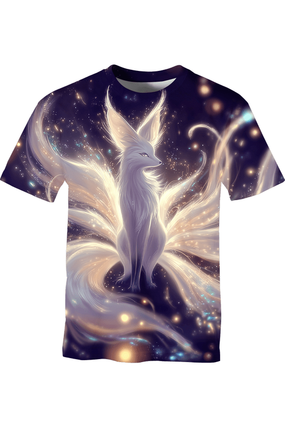 Mens Fantasy Fox Graphic T Shirt Galaxy Anime Cosmic All Over Print Tee S-4XL,Multi2,4XL