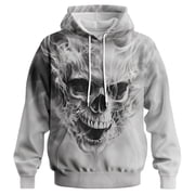GHUALURU Mens Skull Graphic Hoodie, Smoky Skull Pullover Sweatshirt, Gothic Halloween Streetwear Top S-4XL Gray2 4XL