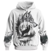 GHUALURU Mens Wolf Graphic Hoodie, Howling Wolf Moon Forest Print Whlit4 2XL